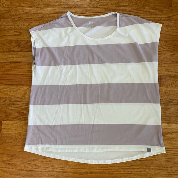 MNY Marc New York Shirt Women’s 1X Lavender White Striped Cap Sleeve Top - Picture 1 of 7